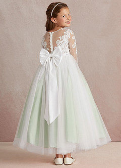 Azazie Elodie Flower Girl Dresses Ivory Dusty Sage Ball-Gown Lace Dress image4