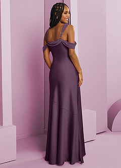 Barbie ♥ Azazie Bridesmaid Dresses Plum Sheath Pleated Stretch Satin Dress image2