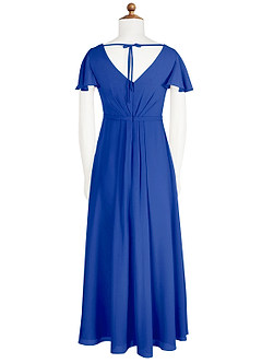 Azazie Peony Junior Robe Trapèze en Mousseline de soie Plissée Bleu Roi image7