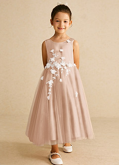 Azazie Tillie vestidos de niña de las flores Vestido de Rosa Inglesa de Tul de Corte En A con Encaje image3