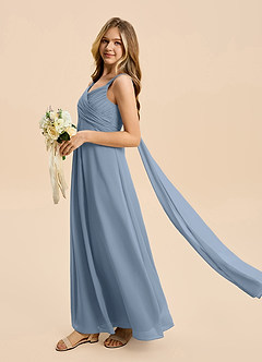 Azazie Quin Junior Dusty Blue A-Line Pleated Chiffon Dress image3