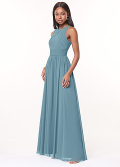 Azazie Harper Vestidos de damas de honor Vestido de Azul Malhumorado de Gasa de Corte en A con Plisado image3
