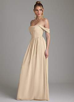 Azazie Caterina Bridesmaid Dresses Champagne A-Line Corset Chiffon Dress image9