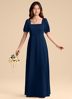 Azazie Briar Junior Dark Navy A-Line Bow Stretch Satin Dress image5