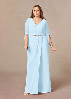 Azazie Belinda vestidos de madre de la novia Vestido de Azul Cielo de Gasa de Corte En A con Cuello en V Plisado image8