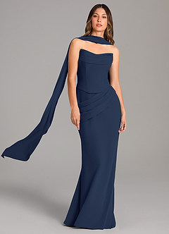 Azazie Sorrel Brautjungfernkleider Meerjungfrau-Linie Korsett Chiffon Kleid Dunkelmarine image1