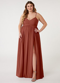 Azazie Alia Bridesmaid Dresses Auburn A-Line Pleated Chiffon Dress image6