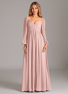 Azazie Bailee Bridesmaid Dresses Powder Pink A-Line Long Sleeve Chiffon Dress image7