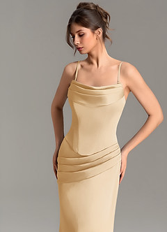 Azazie Adrienne Bridesmaid Dresses Gold Mermaid Corset Stretch Satin Convertible Dress image5