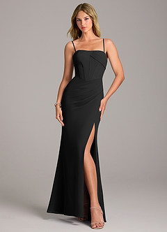 Azazie Chantel Bridesmaid Dresses Black Sheath Strapless Chiffon Convertible Dress image5