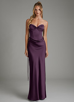 Azazie Natasha Bridesmaid Dresses Plum Mermaid Corset Stretch Satin Dress image5