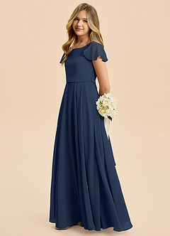 Azazie Cady Junior Dark Navy A-Line Pleated Chiffon Dress image7
