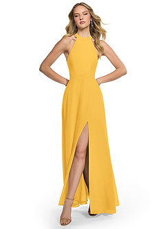 Azazie Clarice Bridesmaid Dresses Marigold A-Line Halter Chiffon Dress image1