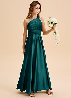 Azazie Charlize Junior Vestido de Pavo Real de Satén Elástico de Corte en A con Plisado image3