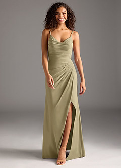 Azazie Deandra Abiti da Damigella Abito Sirena in Chiffon Plissettato Verde Muschio image5