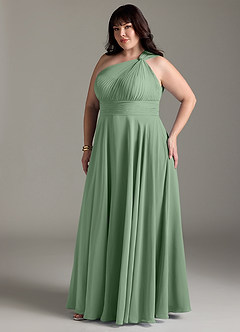 Azazie Charlize Robes de demoiselle d'honneur Robe Trapèze en Mousseline de soie Ue épaule Matcha image11