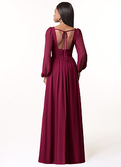 Azazie Norah Robes de demoiselle d'honneur Robe Trapèze en Mousseline de soie Col en V, manches longues Bourgogne image2