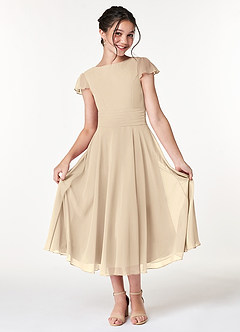 Azazie Payton Junior Champagne A-Line Bow Chiffon Dress image3