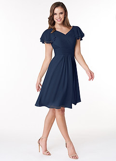 Azazie Hadley Modest Bridesmaid Dresses A-Line Pleated Chiffon Knee-Length Dress image5