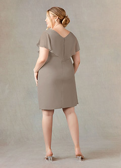 Azazie Julia Abiti per la Madre della Sposa Abito Tubino in Chiffon con Scollo a V a Pieghe Taupe image12