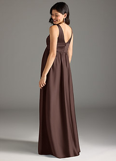 Azazie Yetta Robes de demoiselle d'honneur de maternité Robe Trapèze Plissée Longueur ras du sol Satin extensible image3