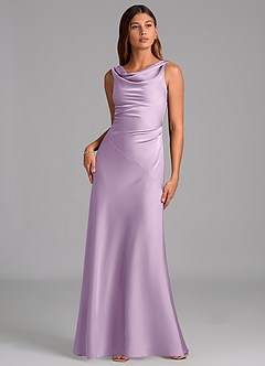 Azazie Nerine Brautjungfernkleider A-Linie Plissee Stretch-Satin Kleid Frostiges Flieder image3