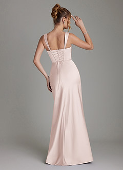 Azazie Agustina Robes de demoiselle d'honneur Robe Sirène en Satin extensible Corset Rose Pâle image2