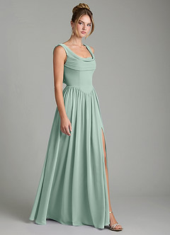 Azazie Novi Bridesmaid Dresses Agave A-Line Pleated Chiffon Dress image3