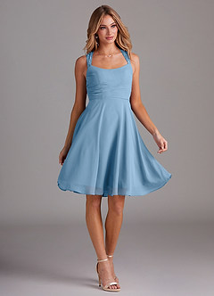 Azazie Vina Bridesmaid Dresses Steel Blue A-Line Lace Chiffon Dress image5