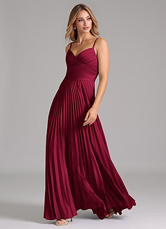 Azazie Vini Vestidos de damas de honor Vestido de Borgoña de Satén Elástico de Corte en A con Plisado image5