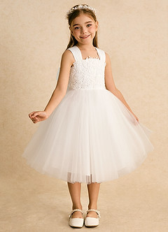 Azazie Dimple Abiti da Ragazza di Fiori Abito Principessa in Tulle Pizzo Avorio image1