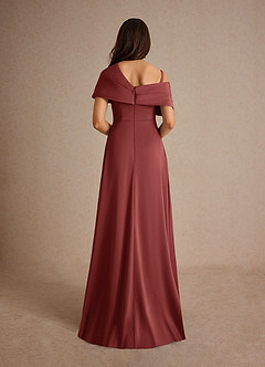 Azazie Milton Mother of the Bride Dresses Terracotta A-Line Pleated Stretch Satin Dress image4