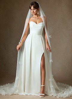 Scattered 3D Flowers Cathedral Length Veil