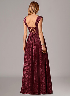 Azazie Hazel Abiti da Damigella Abito A-Line in Burnout Floreale Corsetto Cabernet image5