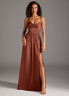 Azazie Zeya Bridesmaid Dresses Clay A-Line Pleated Stretch Satin Dress image2