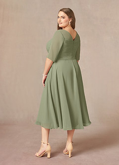 Azazie Naomi Mother of the Bride Dresses Pistachio A-Line Boatneck Pleated Chiffon Dress image13