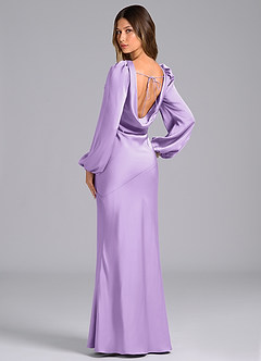 Azazie Rylina Bridesmaid Dresses Lilac Mermaid Long Sleeve Stretch Satin Dress image5
