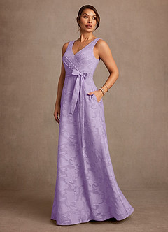 Azazie Luanne Mère de la mariée Robes Robe Trapèze en Blumen-Burnout Plissée Lilas image2