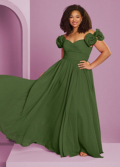 Barbie ♥ Azazie Bridesmaid Dresses Olive A-Line Off the Shoulder Chiffon Convertible Dress image7