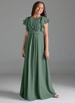 Azazie Daphne Junior A-Linie Plissee Chiffon Kleid Eukalyptus image4