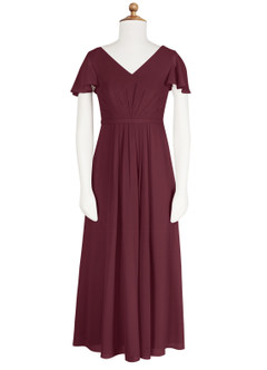 Azazie Peony Junior Cabernet A-Line Pleated Chiffon Dress image6