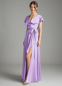 Azazie Lainey Vestidos de damas de honor Vestido de Lila de Satén Elástico de Corte en A con Con bolsillos image1