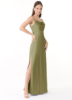 Azazie Esmee Final Sale Terracotta A-Line Pleated Stretch Satin Dress image3