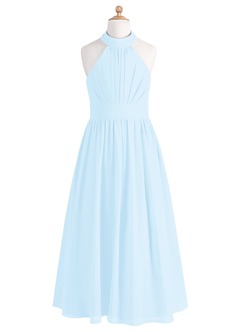 Azazie Iman Junior Sky Blue A-Line Pleated Chiffon Dress image6