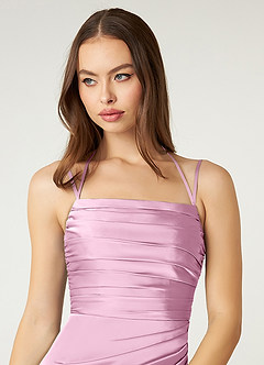 Azazie Desi Robes de demoiselle d'honneur Robe Fourreau en Satin extensible Corset dos nu Rose Bonbon image6