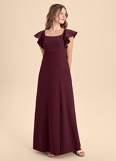 Azazie Bondi Junior Cabernet A-Line Side Slit Stretch Crepe Dress image4