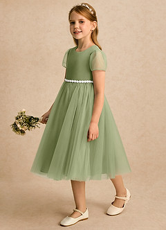 Azazie Kaylor Abiti da Ragazza di Fiori Abito A-Line in Tulle Plissettato Pistacchio image4