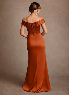 Azazie Bedford Mother of the Bride Dresses Burnt Orange Sheath Pleated Stretch Satin Dress image3