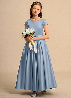 Azazie Bunny Girl vestidos de niña de las flores Vestido de Azul Polvoriento de Encaje de Princesa image3