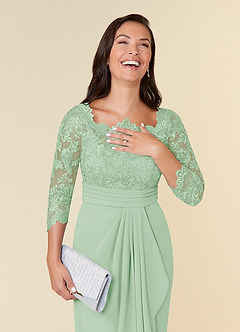 Azazie Bernadine Mère de la mariée Robes Robe Fourreau en Dentelle Vert Sauge image4